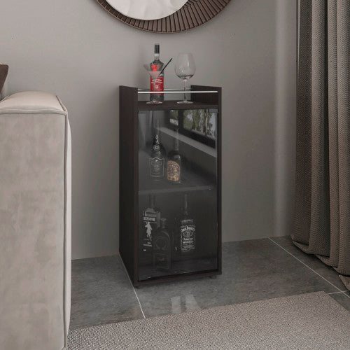 Minibar Cabinet 2 Doors, Open Shelf And Compact Design, Modern Bar Storage, Black