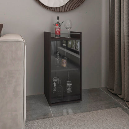 Minibar Cabinet 2 Doors, Open Shelf And Compact Design, Modern Bar Storage, Black