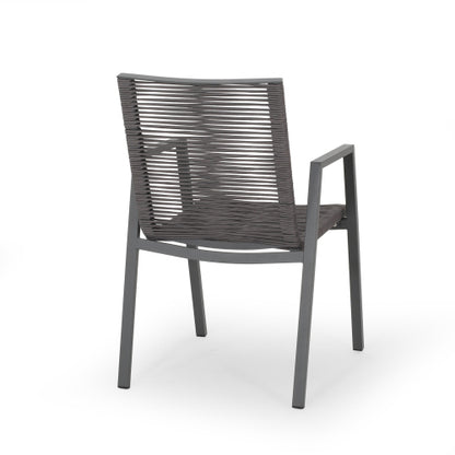 Outdoor Modern Aluminum Dining Chair with Rope Seat (Set of 2), Gray and Dark Gray