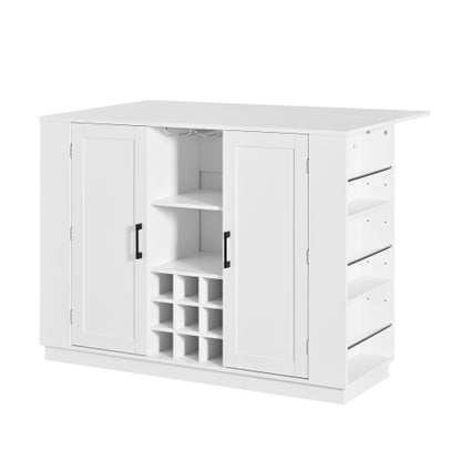U_Style 47.2inch   Bar Table with Drop Leaf & Power Outlet, Wine Bar Cabinet with Bottle Rack & Glass Holder, Coffee Bar, 2-Door Buffet Sideboard with Side Shelves, Melamine MDF (Chairs Not Included)