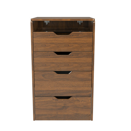 Walnut 3?in?1 Flip?Top Lighted Vanity Desk 18.9 inch L, Shatter?Proof HD Mirror, Storage Stool