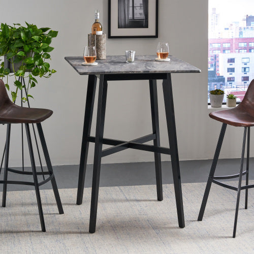 Modern Bar Height 42inch   Dining Table, Rubberwood Legs and Laminate Table Top, Paladina Marble Finish, Black