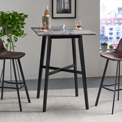 Modern Bar Height 42inch   Dining Table, Rubberwood Legs and Laminate Table Top, Paladina Marble Finish, Black