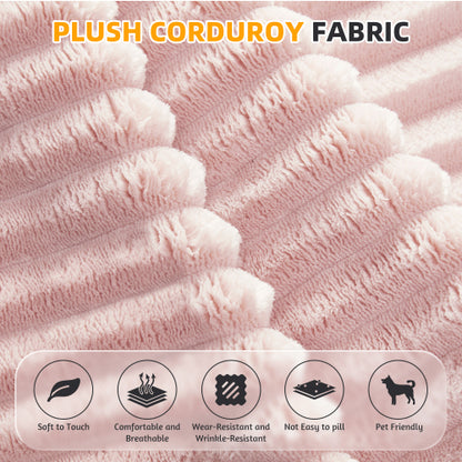 78.7-Inch Baby-Pink Convertible Corduroy Sleeper Floor Sofa-Bed with Zip-On Blanket & 2 Pillows No-Assembly