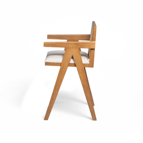 27inch Height, Cream Woven Cane Plastic Backrest Bar Stool - Foam-Padded Fabric Seat & Durable Rubberwood Frame