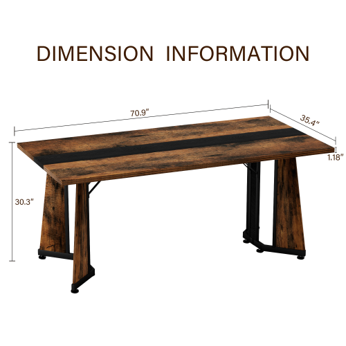 70.9 Inch Large Rectangular Dining Table, Rustic Brown