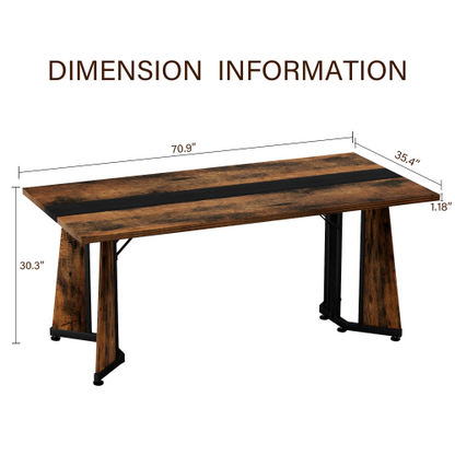 70.9 Inch Large Rectangular Dining Table, Rustic Brown