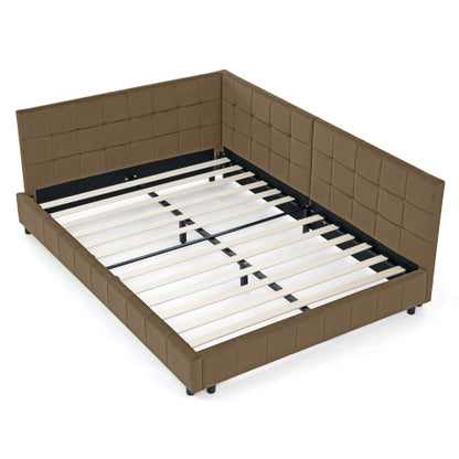 Full Size Upholstered Tufted  Bed Frame, Sofa Bed Frame with Comfortable Backrest and Armrests, Full Size Bed for Bedroom, Living Room,Velvet, BROWN(80.5inch *59inch *30.5inch )