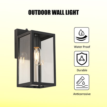 Dusk to Dawn Sensor Outdoor Wall Light, Waterproof Outdoor Wall Lamps, Wall Sconce with Seeded Glass, Matte Black