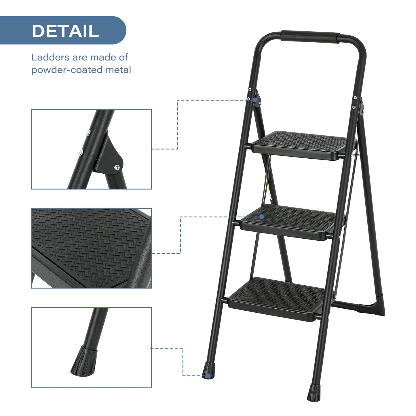 3-Step Iron Folding Step Stool Ladder 330 lbs. Load Capacity Type IA Duty Rating (6.3 ft. Reach Height), Black