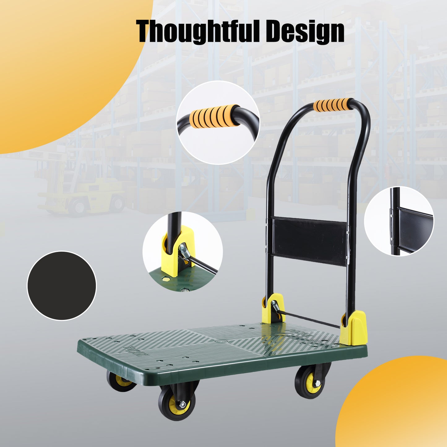 Foldable Push Hand Cart, Platform Truck with 440 lbs. Weight Capacity, Green