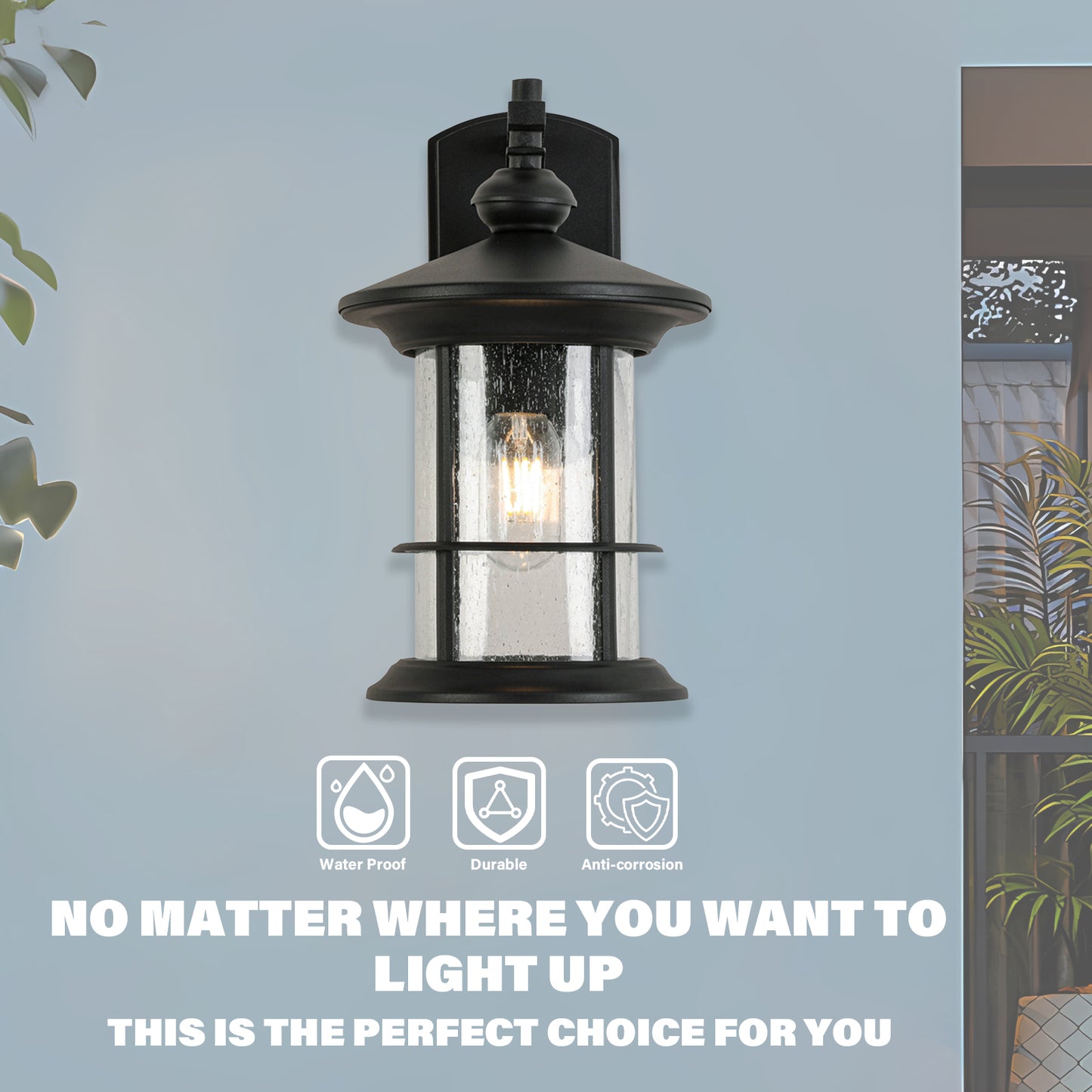 1 Waterproof Outdoor Wall Light, Clear Glass Sheet Outdoor Wall Light, Matte Black
