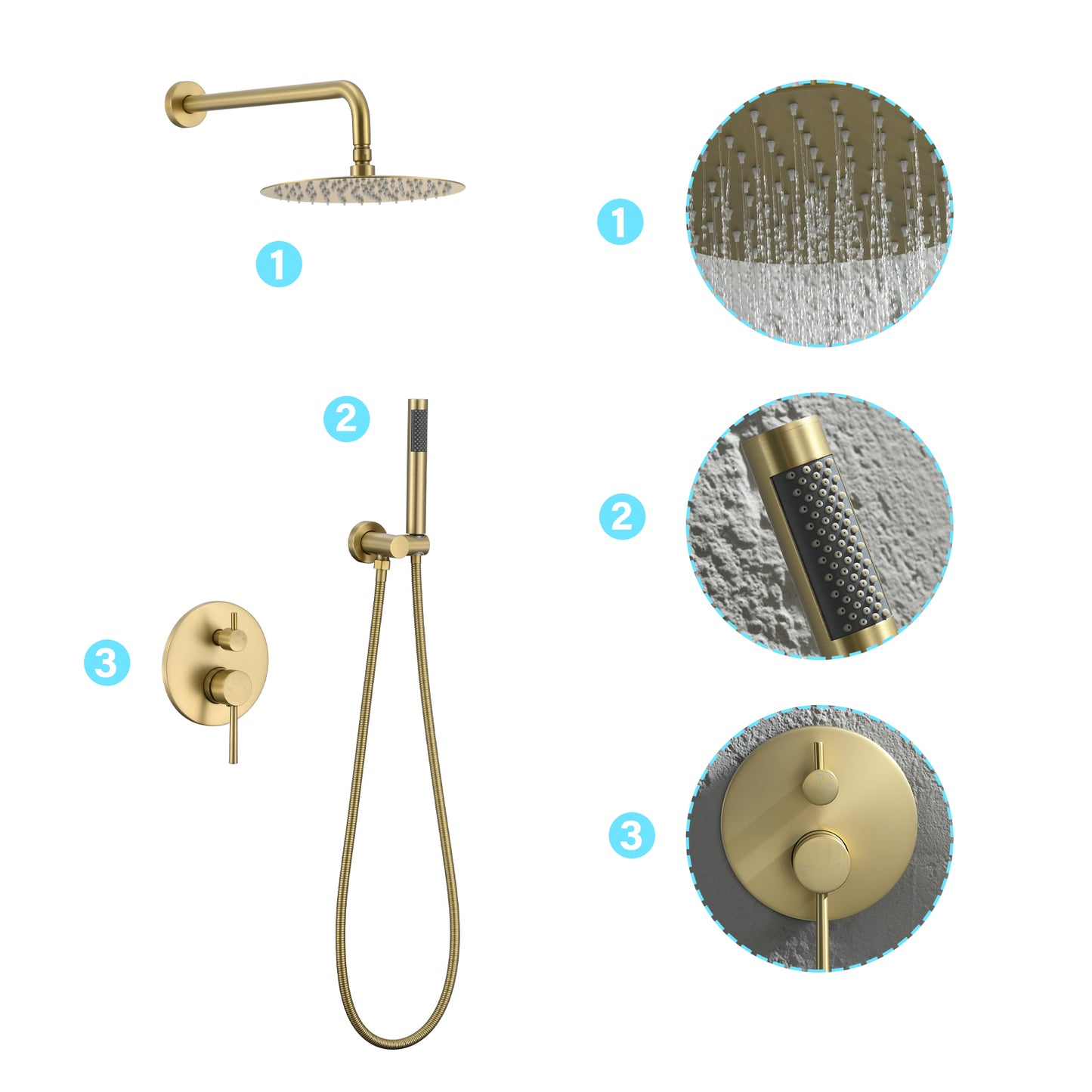 2-Spray Patterns Wall Mounted Handheld Shower Head 1.5 GPM in Brushed Gold