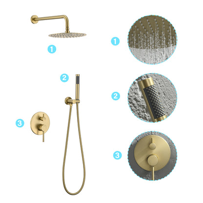 2-Spray Patterns Wall Mounted Handheld Shower Head 1.5 GPM in Brushed Gold