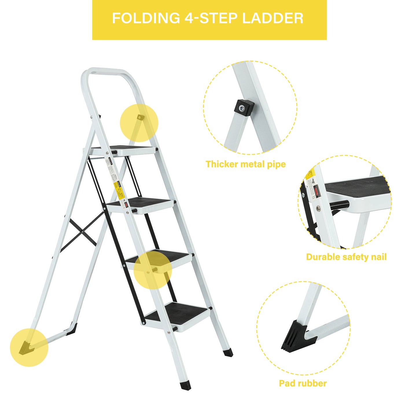 4-Step Iron Folding Step Stool Ladder 330 lbs. Load Capacity Type IA Duty Rating (5.51 ft. Reach Height), White