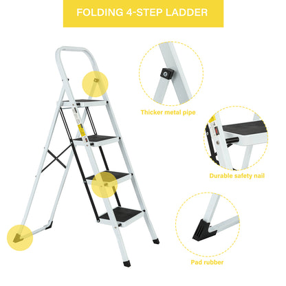 4-Step Iron Folding Step Stool Ladder 330 lbs. Load Capacity Type IA Duty Rating (5.51 ft. Reach Height), White
