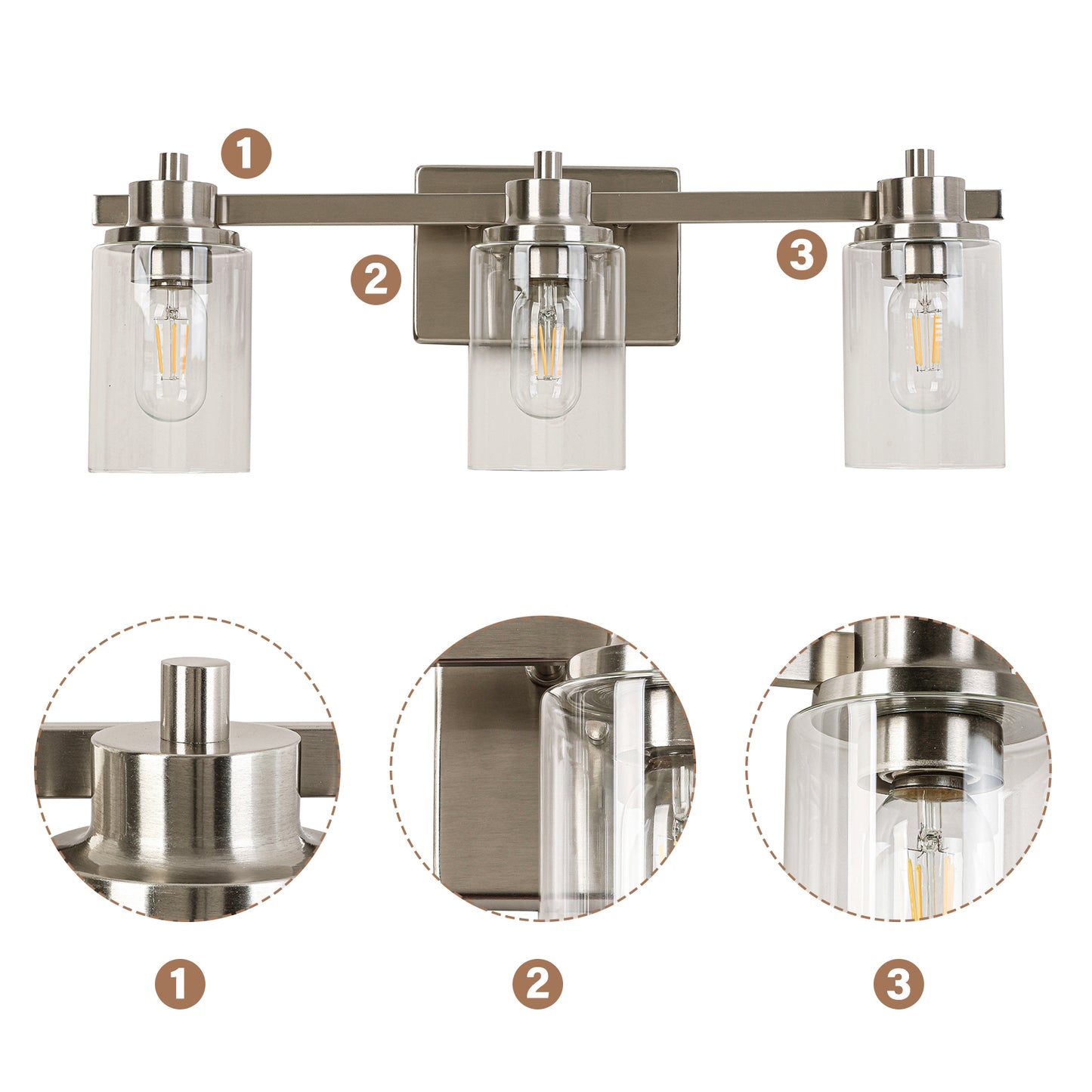 23-in 3-Light Brushed Nickel Led, Modern/Contemporary Vanity Light