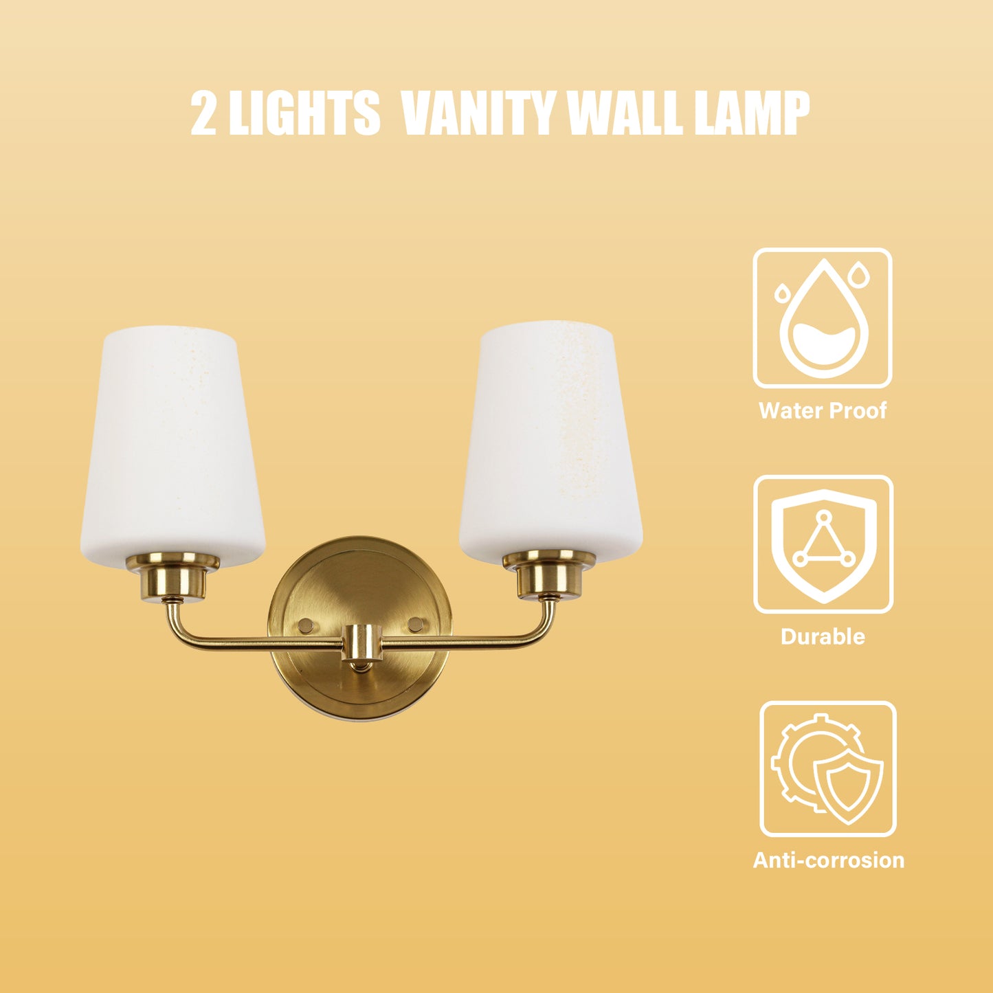 2-Light White Plus Gold Bathroom Vanity Light with Shade