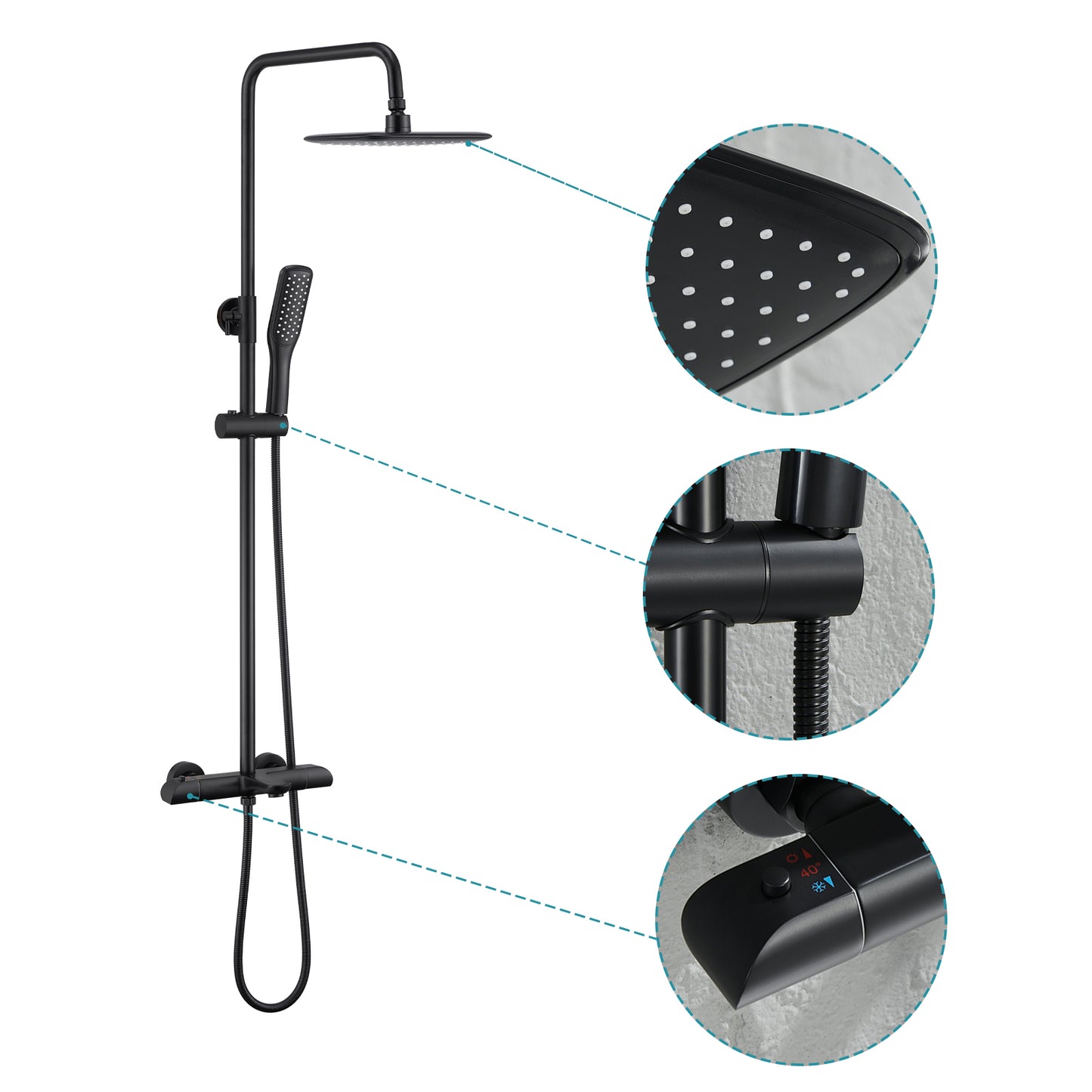 Modern Wall Bar Shower Kit 1-Spray 10 in. Square Rain Shower Head with Hand Shower in Matt Black