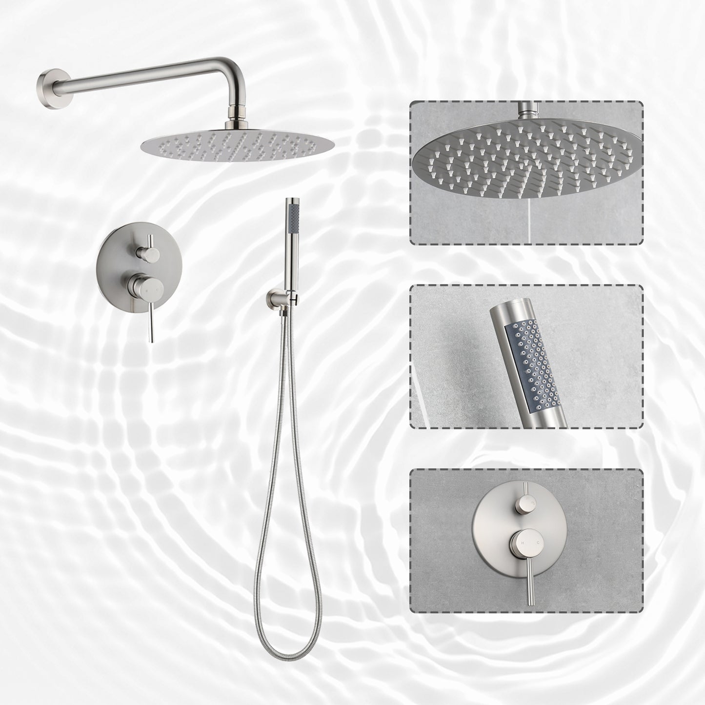 Double Handle 1-Spray Round Shower Faucet 2 GPM with 10 in. Rain Shower Head and Handheld in Brushed Nickel