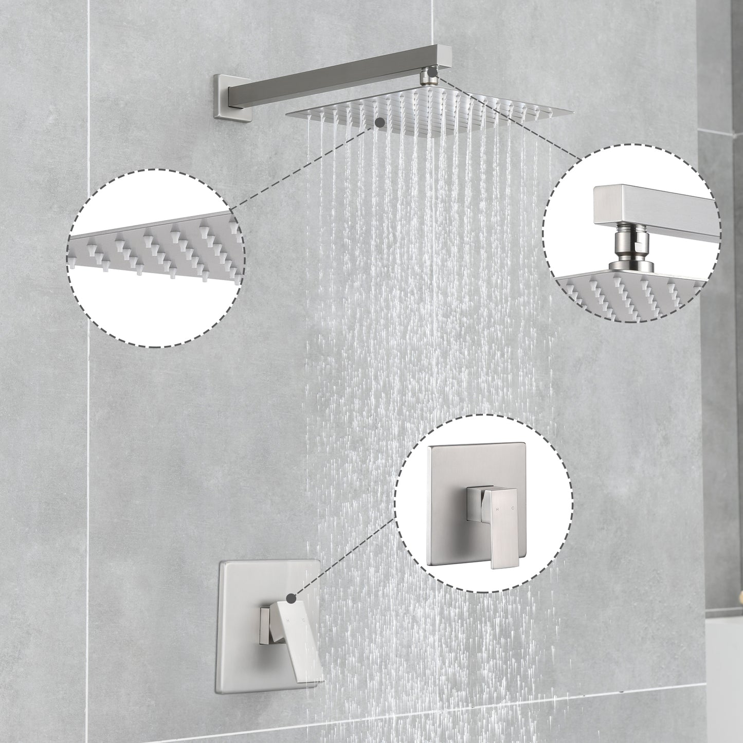 Single Handle 1-Spray Shower Faucet 2.5 GPM with Wall Mounted 10 in. Rain Shower Head Faucet in Brushed Nickel