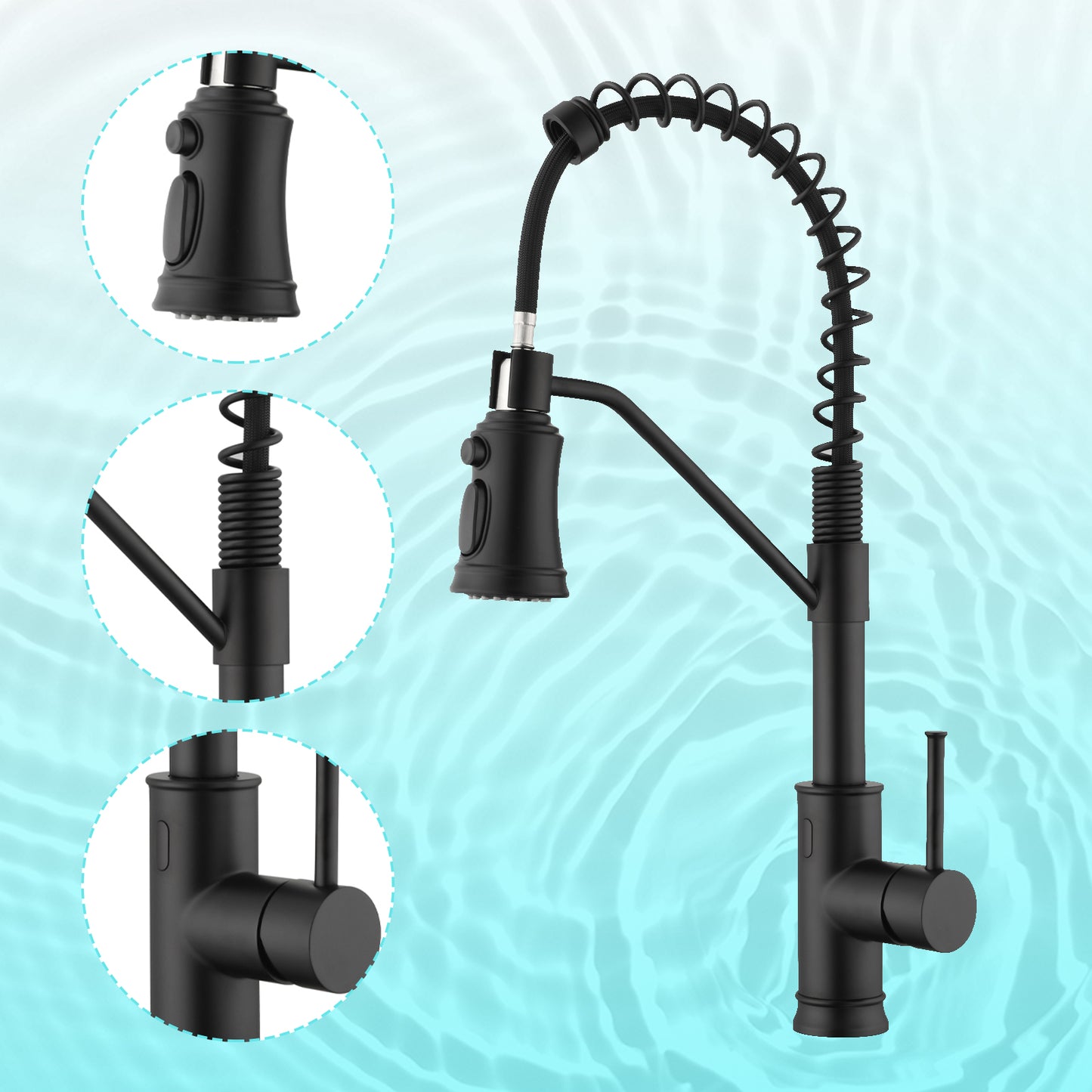 Single Handle Pull Out Sprayer Kitchen Faucet in Black