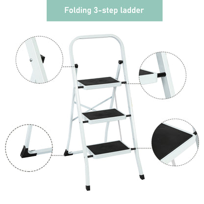 3-Step Iron Folding Step Stool Ladder 330 lbs. Load Capacity Type IA Duty Rating (5.51 ft. Reach Height), White