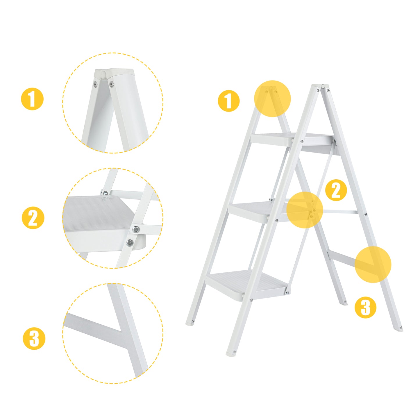 3-Step Iron Folding Step Stool Ladder 330 lbs. Load Capacity Type IA Duty Rating (5.38 ft. Reach Height), White Questions & Answers
