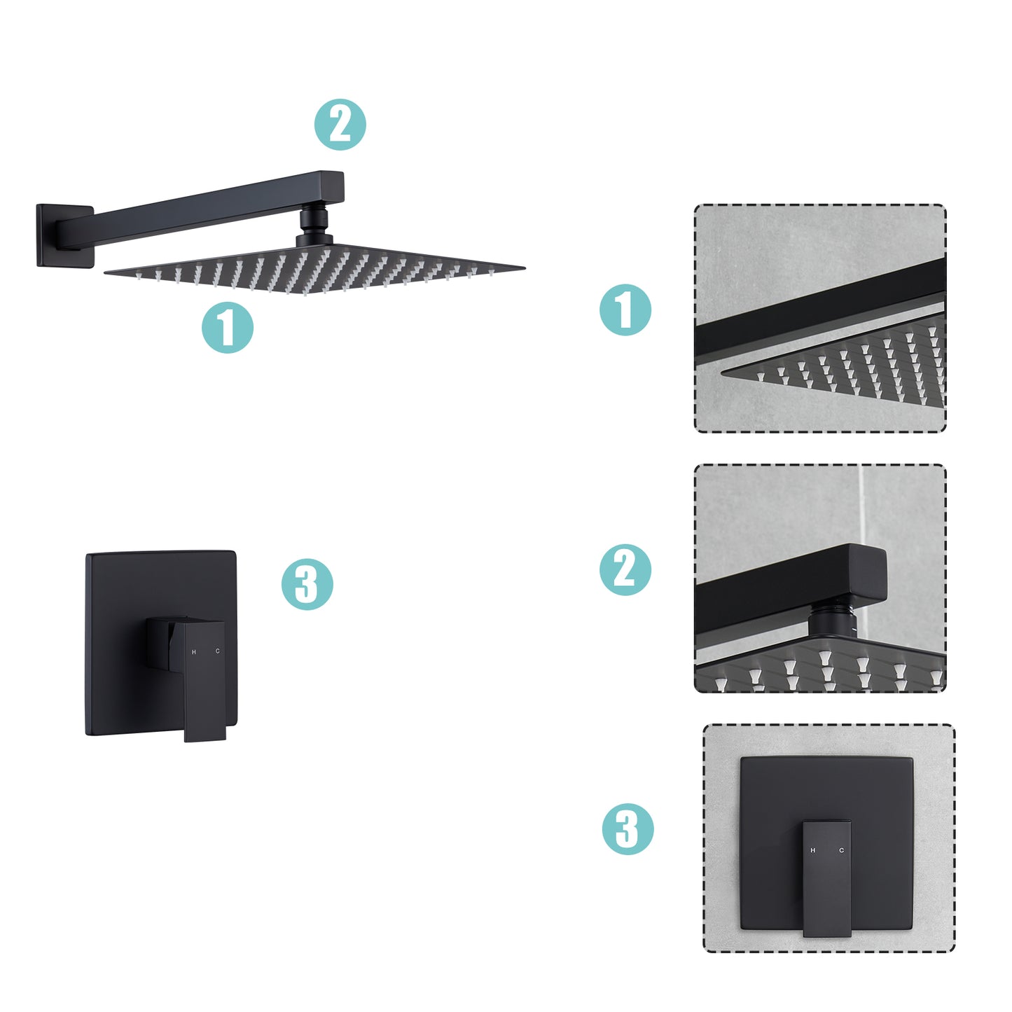 1-Spray Pattern 10 in. Wall Mount Square Fixed Shower Head in Matte Black
