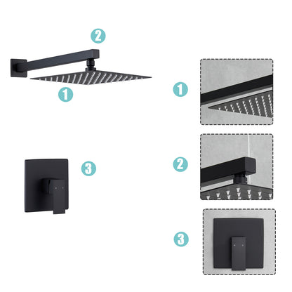 1-Spray Pattern 10 in. Wall Mount Square Fixed Shower Head in Matte Black