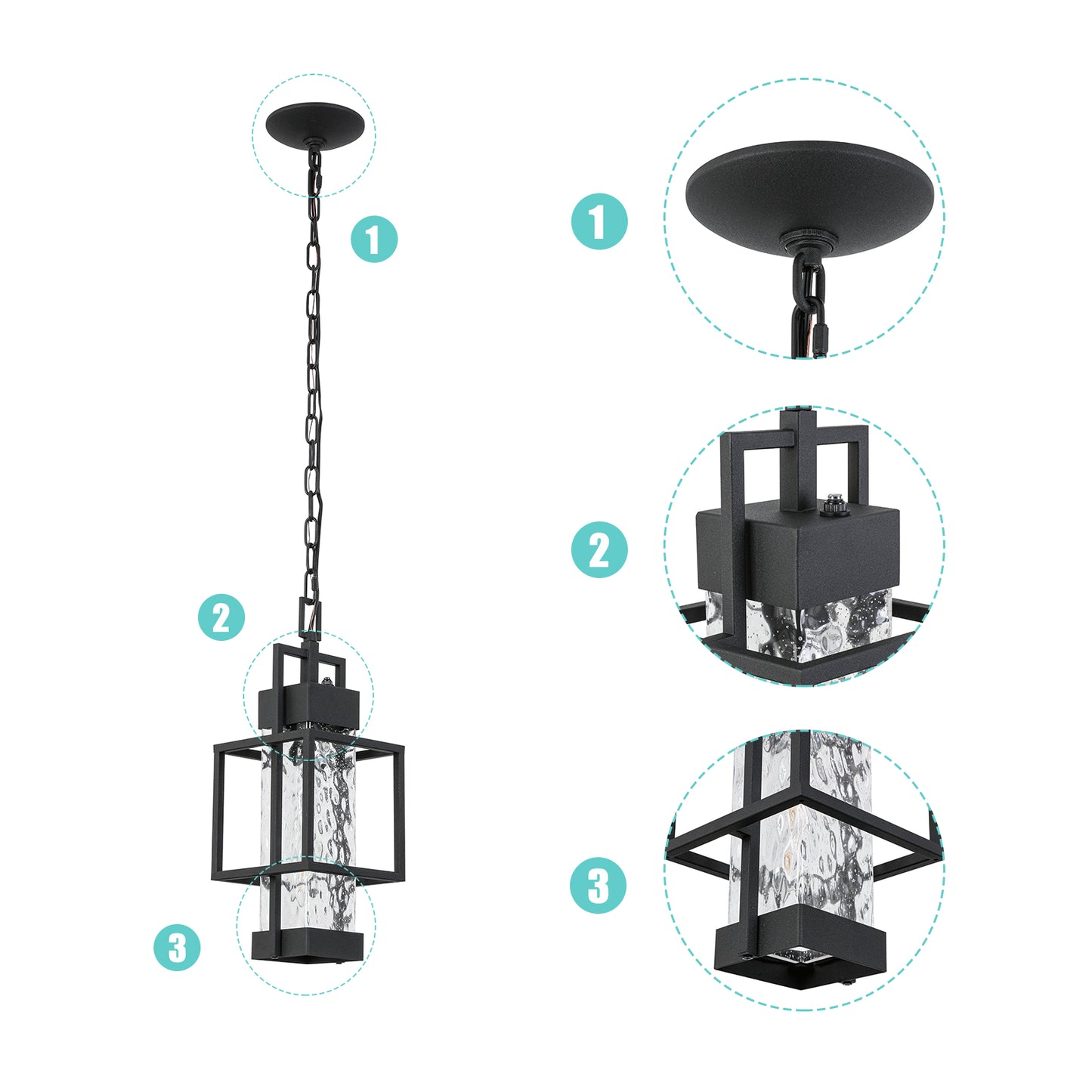 Matte Black Modern/Contemporary Textured Glass Linear Led Cfl Medium Outdoor Hanging Pendant Light
