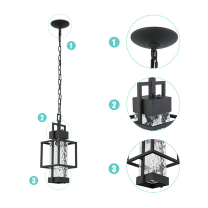 Matte Black Modern/Contemporary Textured Glass Linear Led Cfl Medium Outdoor Hanging Pendant Light