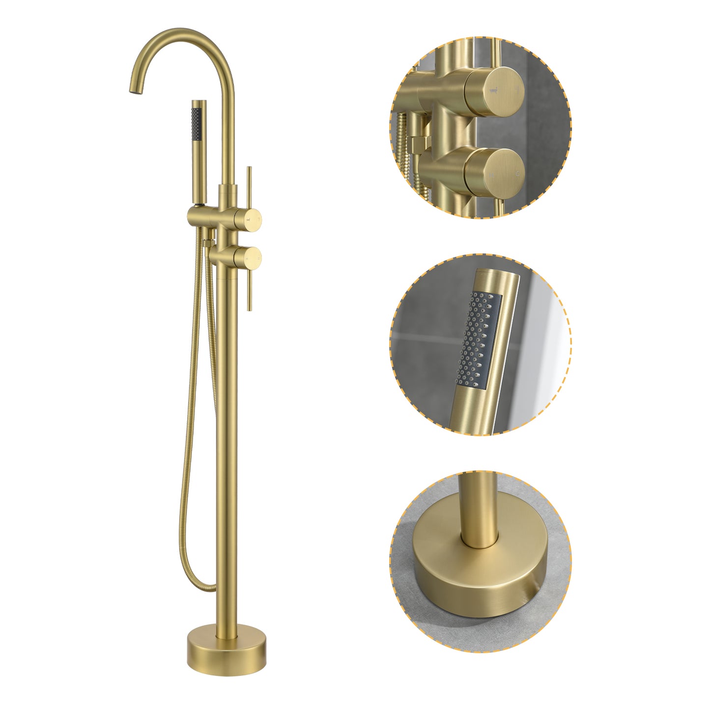 Single-Handle Free Standing Claw Foot Freestanding Tub Faucet with Handheld Shower in Brushed Gold