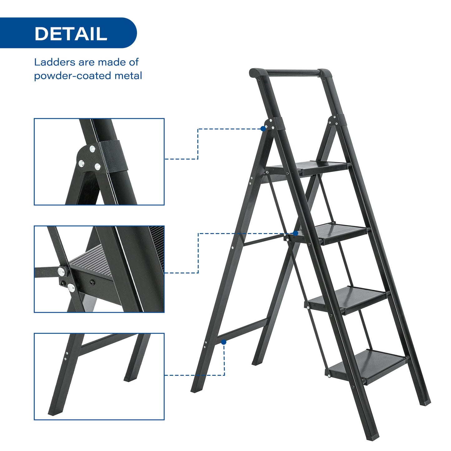 4 Aluminum Step Ladder, 4 Step Stool Folding Step Stool with Handrails, Sturdy Step Stool for Adult, Gorilla Ladders 500LBS Capacity Sturdy& Portable Ladder for Home Kitchen Library Office