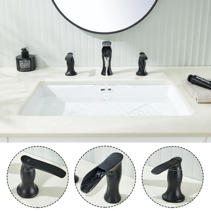 8 in. Widespread Waterfall 2-Handles 3-Holes Bathroom Faucet Lavatory Vanity Sink Faucet in Matte Black