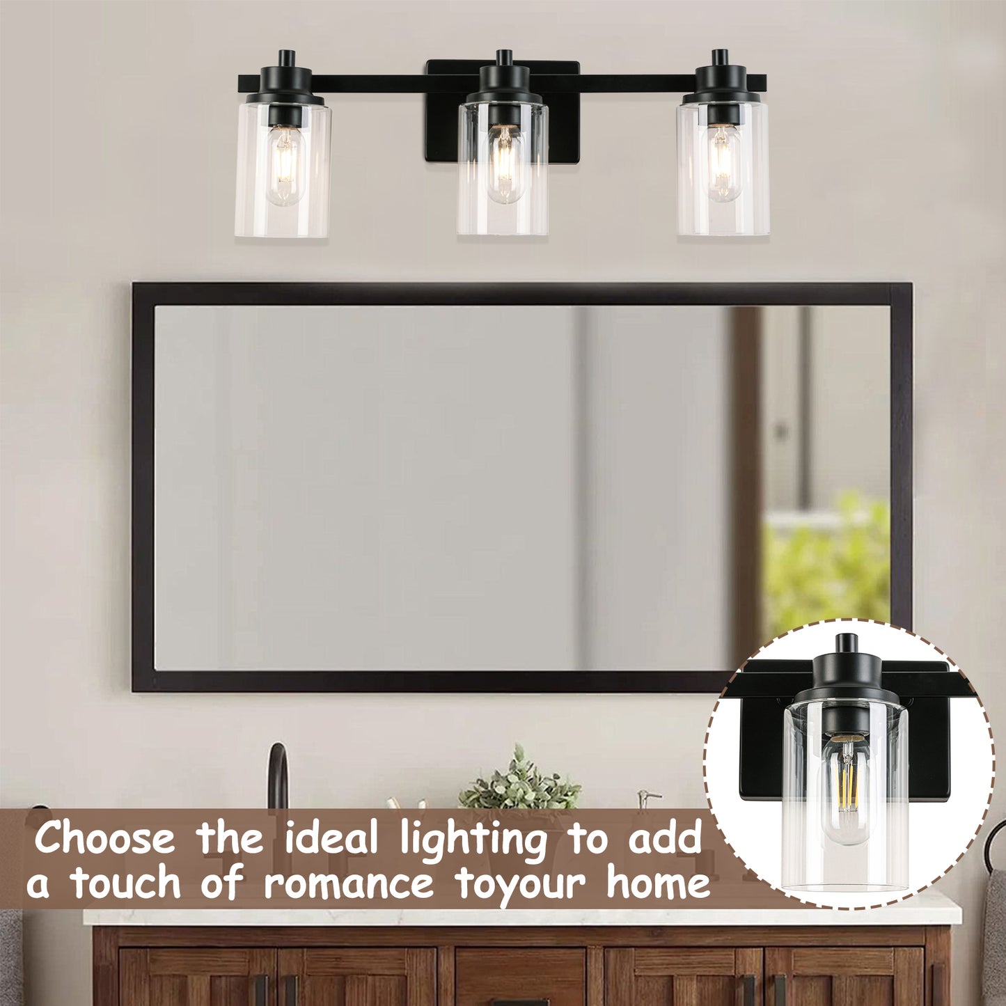 23-in 3-Light Black Led, Modern/Contemporary Vanity Light
