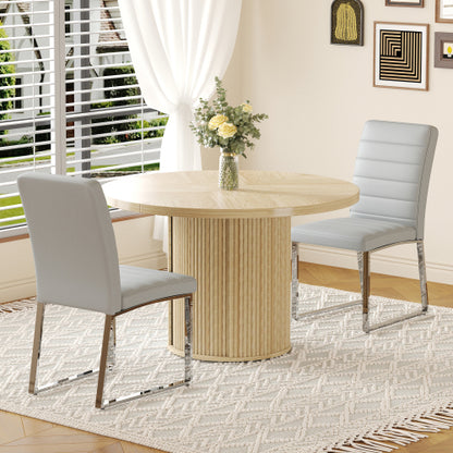 47.2 Inch Wood Grain Round Dining Table Set with Roman Column Base & Storage Shelf, Retro Brown 2-Piece Dining Set