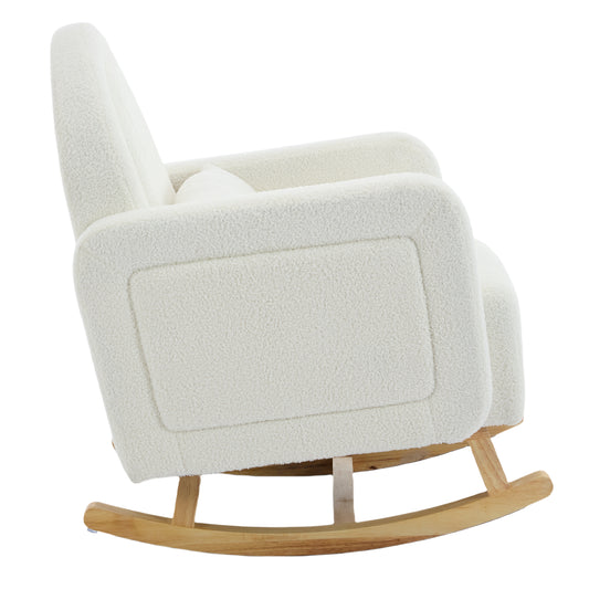 Accent Rocking Chair with Curved Back & Pillow, Ultimate Comfort for Your Home, Teddy Velvet, Cream White