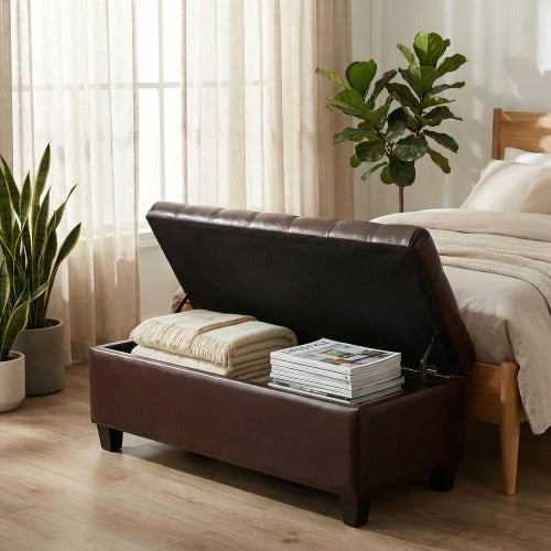 50.25inch  Storage Ottoman Bench - Brown Storage Bench End of Bed with Safety Hinges, Footrest Stool for Living, Dining Room, Entryway and Hallway