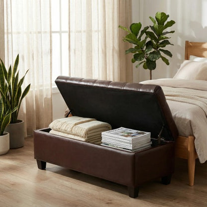 50.25inch  Storage Ottoman Bench - Brown Storage Bench End of Bed with Safety Hinges, Footrest Stool for Living, Dining Room, Entryway and Hallway