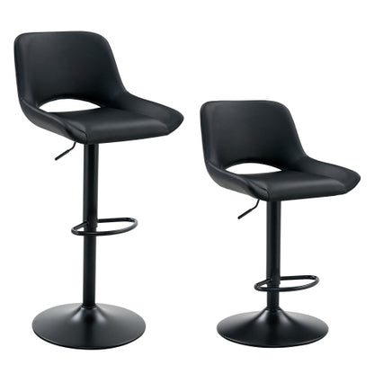 Modern Swivel Adjustable Bar Stools Set - 2 Pack, Black PU Material, with Footrest, Holds Up to 250 lbs, Suitable for Home Bars and Kitchen Islands .