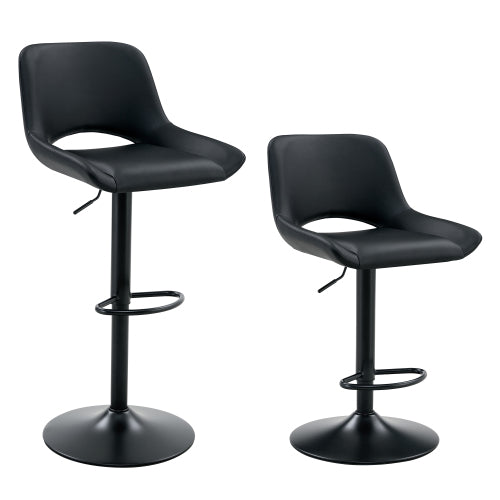 Modern Swivel Adjustable Bar Stools Set - 2 Pack, Black PU Material, with Footrest, Holds Up to 250 lbs, Suitable for Home Bars and Kitchen Islands .
