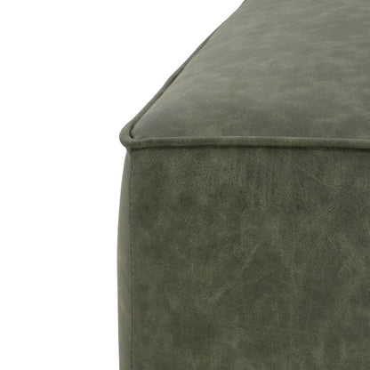 Green Square PU Leather Modular Sectional Ottoman, Pocket Coil Cushion Footrest for Contemporary Sofa Sets