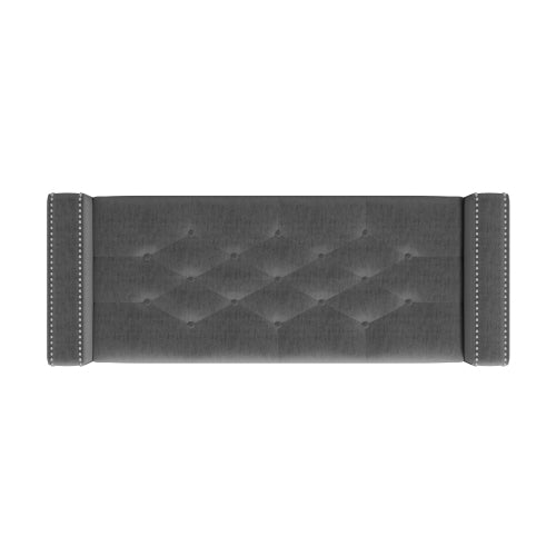 Square Arm Tufted Top Storage Bench Ottoman with Pewter Nailhead Trim in Plush Velvet in Charcoal Gray