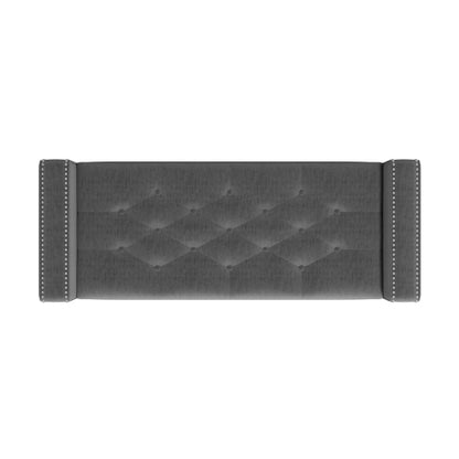 Square Arm Tufted Top Storage Bench Ottoman with Pewter Nailhead Trim in Plush Velvet in Charcoal Gray