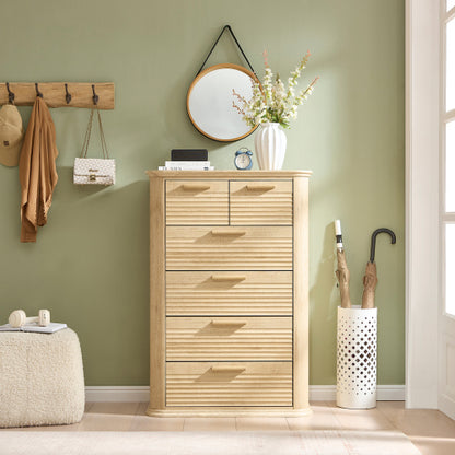 6 Drawers Dresser for Bedroom, 45" Tall Dresser with Curved Profile Design, Wood Fluted Chest of Drawer, Modern Drawer Storage Organizer for Bedroom, Living Room, Entryway