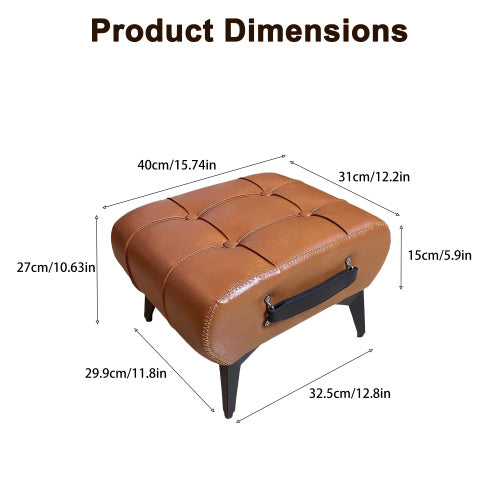 Rectangular Tufted Faux Leather Storage Ottoman with Portable Handle & Metal Legs, Multi-Function Foot Stool for Bedroom