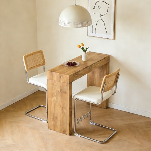 2-piece set of PU leather bar chair combination, paired with wood grain bar table, with storage function, suitable for restaurants and cafes