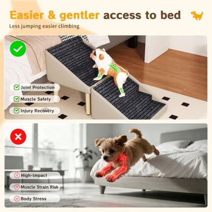 Light Grey 2-in-1 Split Design Wooden Dog Ramp Ottoman 22.83 inch, Non-Slip Pet Stairs for Older Dogs