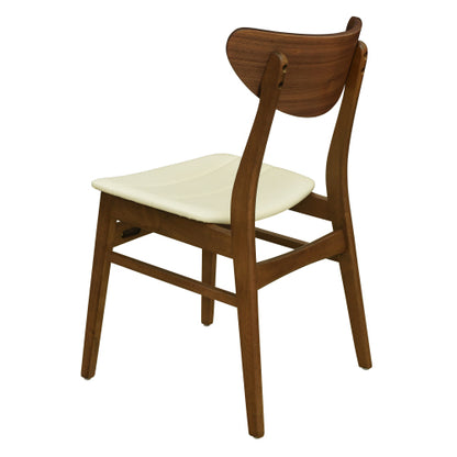 Set of 2 Mid-Century Rubberwood Dining Chairs, Splayed Leg Leather Seating Lightweight Side Chairs